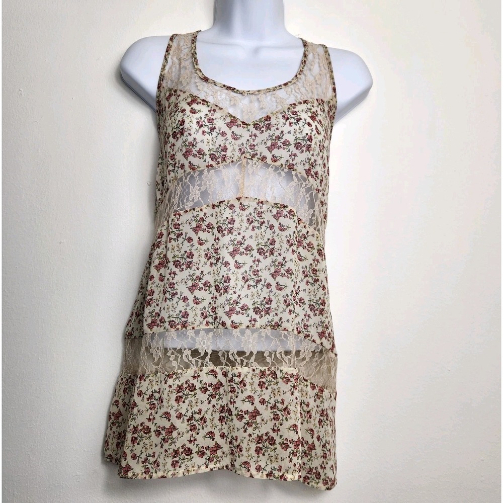 Robin‎ K Floral Lace Tank Top Womens Size Small Cottagecore Fairycore Boho Tunic